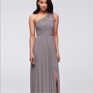 David’s bridal NWT lace one shoulder dress gown portobello purple bridesmaid 12